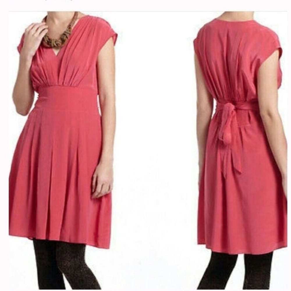 Anthropologie Lil Pink Draped Tie-back Silk Dress